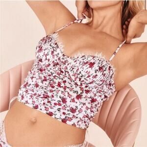 NWT VS For Love and Lemons Melrose pleated long line Bralette Bustier M  floral